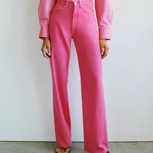 Hot pink wide leg Zara jeans.perfect for a streetwear outfit in the summer